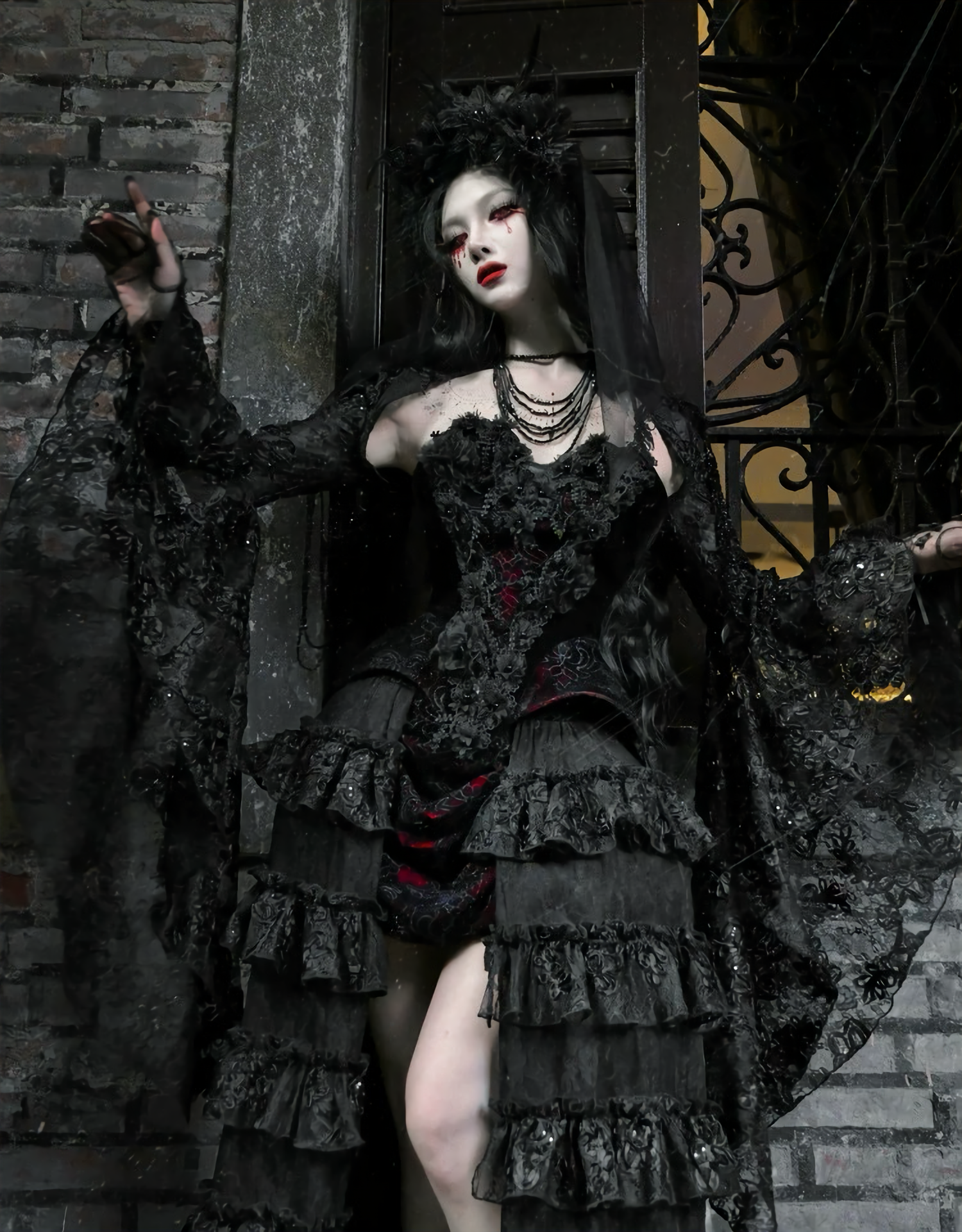 Crimson Gothic Velvet Corset Bustier & Gloves / CT01