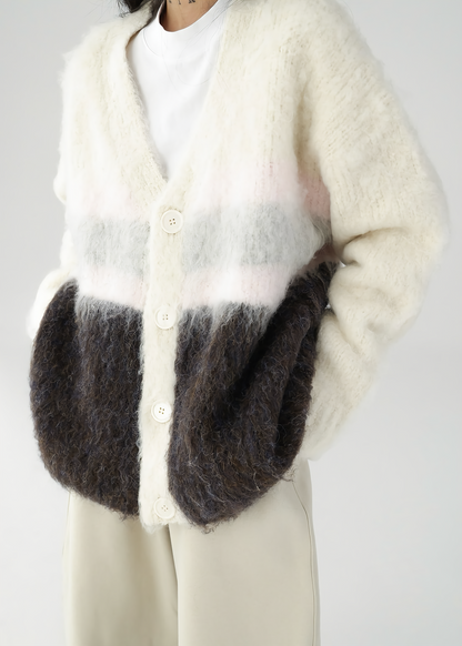 V-neck knit contrast color cardigan / AS1129 