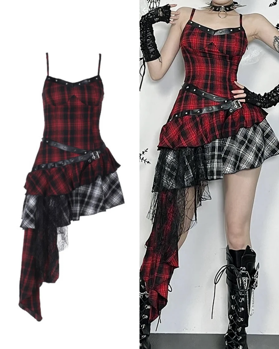 チェック柄イレギュラーワンピース / VO1215