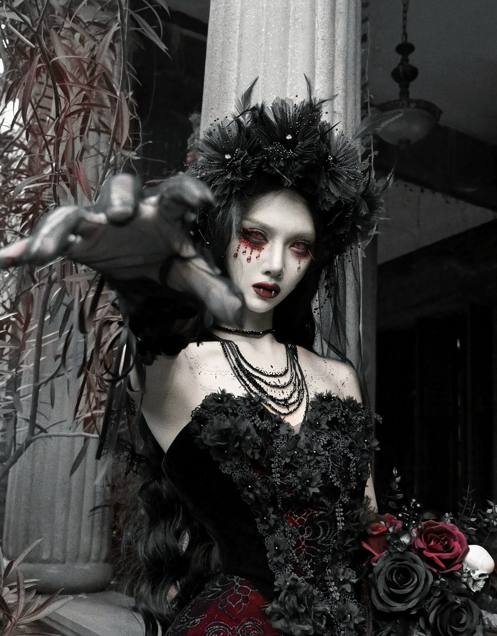 Gothic Flower Ghost Bride Dark Veil / CT05