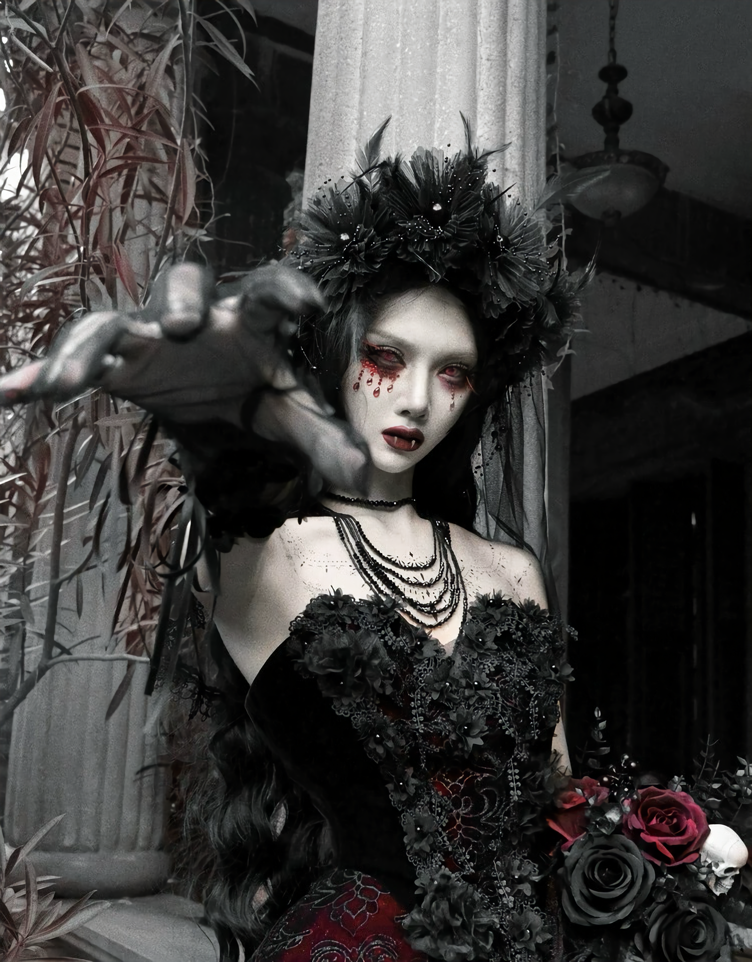 Gothic Flower Ghost Bride Dark Veil / CT05