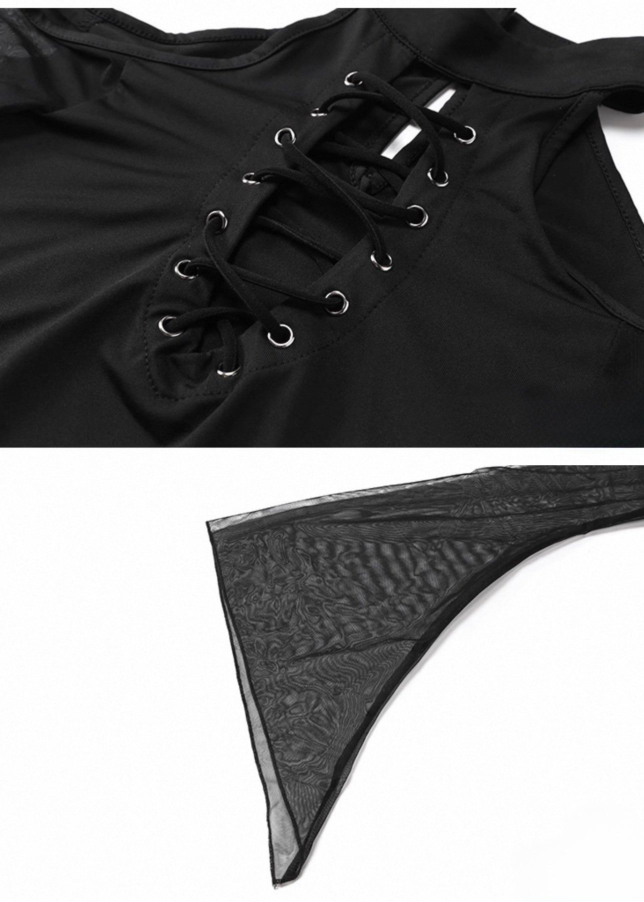 レースアップメッシュスリーブトップ / VO1153