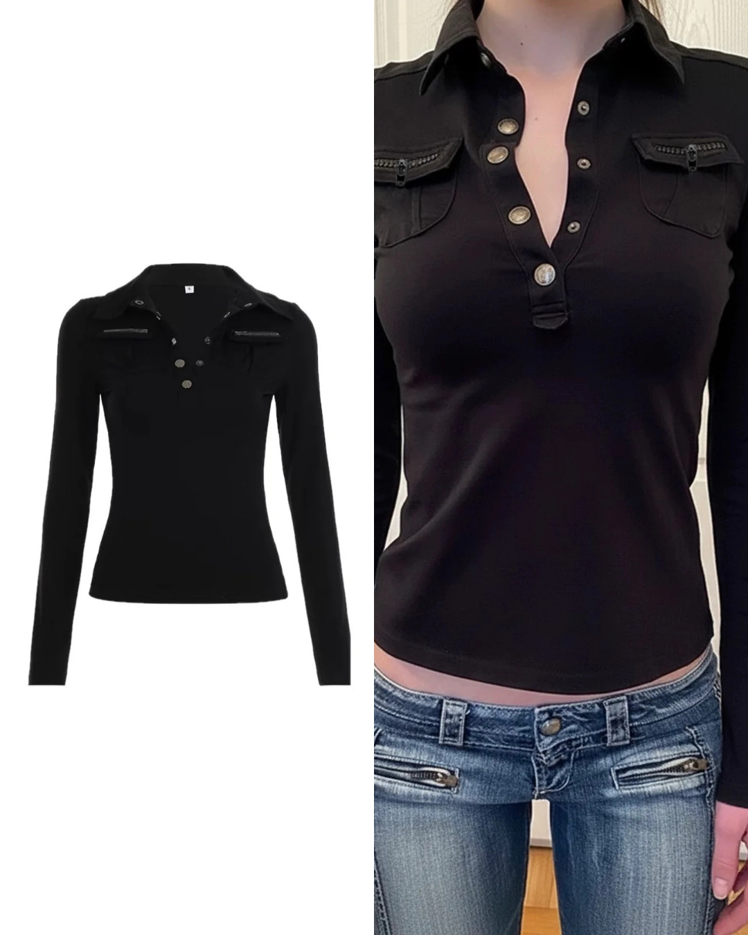 ジッパー付きポケットボタン長袖T / VO1309