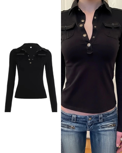 ジッパー付きポケットボタン長袖T / VO1309