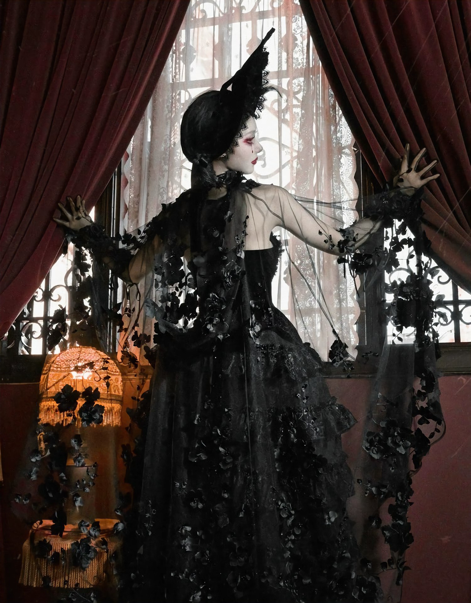 Gothic Beaded Embroidered Hooded Cape / CT04