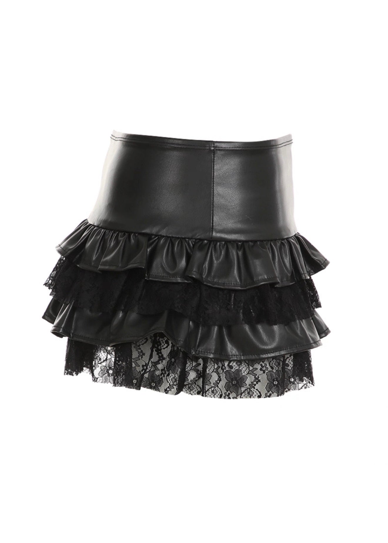 PUレザーレースレースフリルミニスカート / VO1231