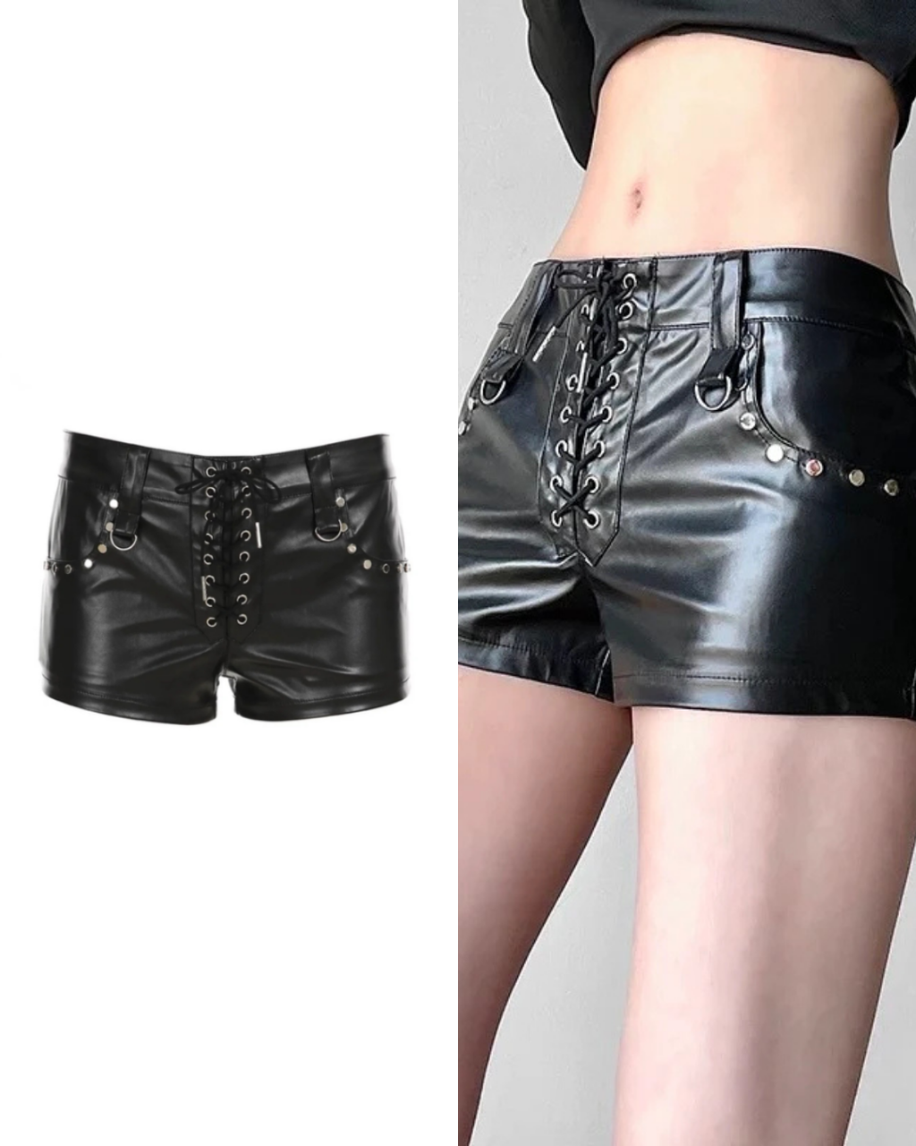 PUレザーレースアップショートパンツ / VO1242