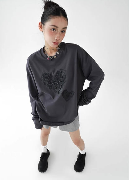 Love offset loose round neck long sleeve / AS1278