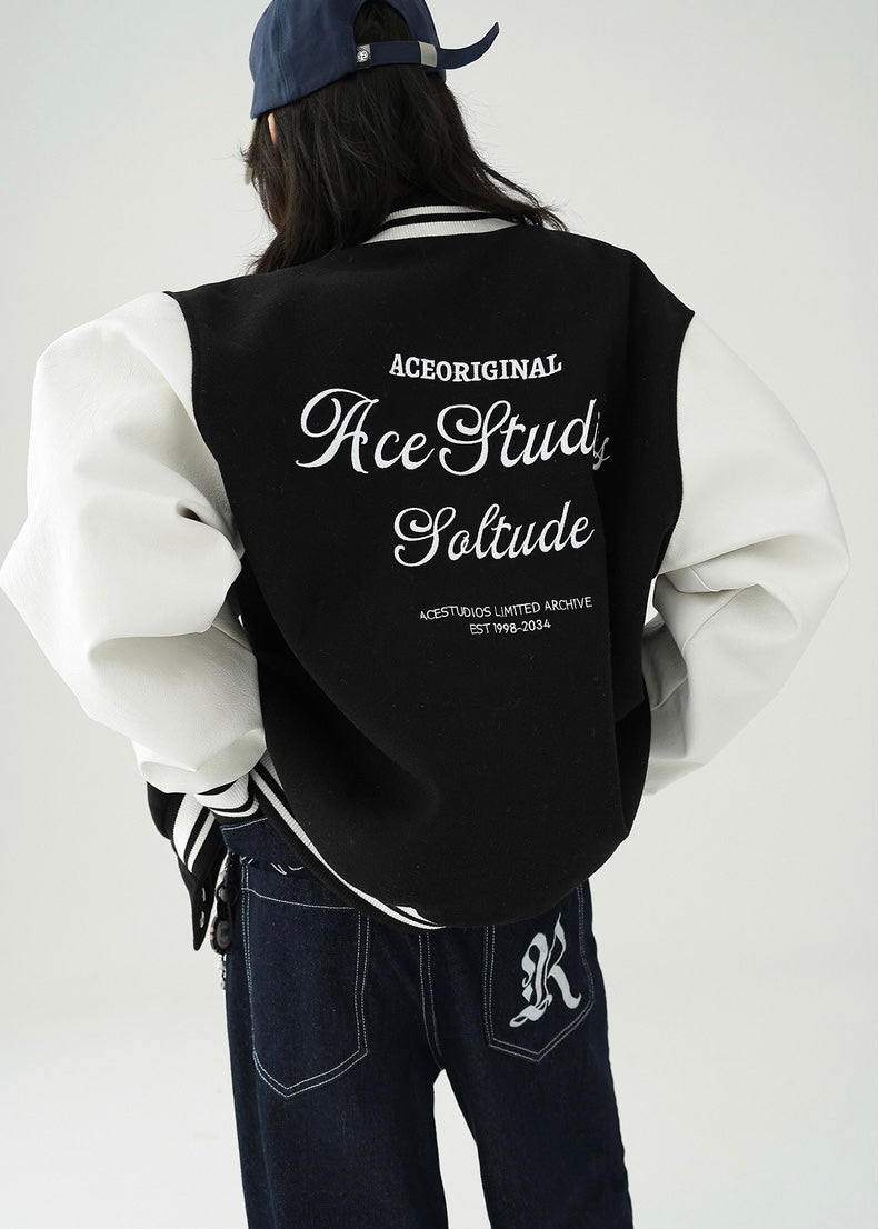 bicolor loose fit stadium jacket / AS1152