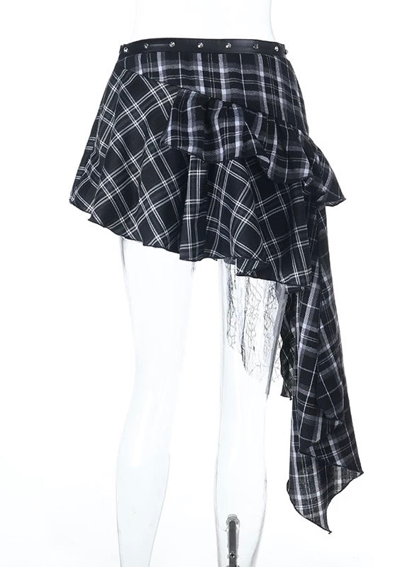 イレギュラーブラックチェック柄スカート / VO1300
