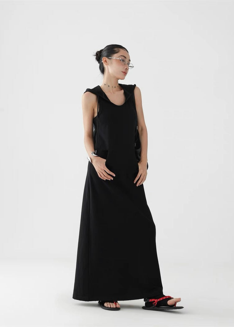 A-line long hooded dress / AS1300