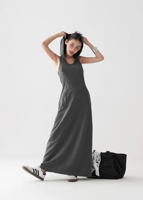 A-line long hooded dress / AS1300