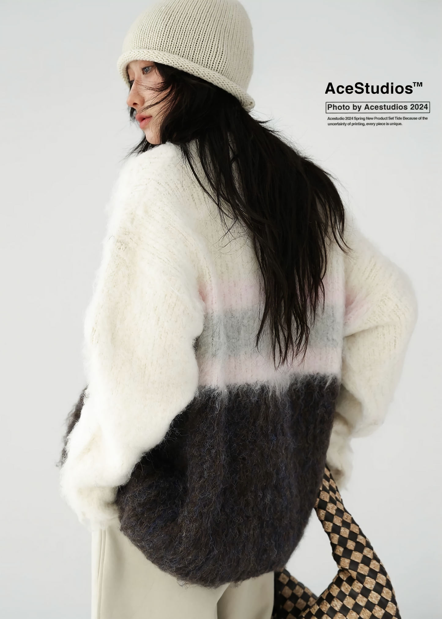 V-neck knit contrast color cardigan / AS1129 