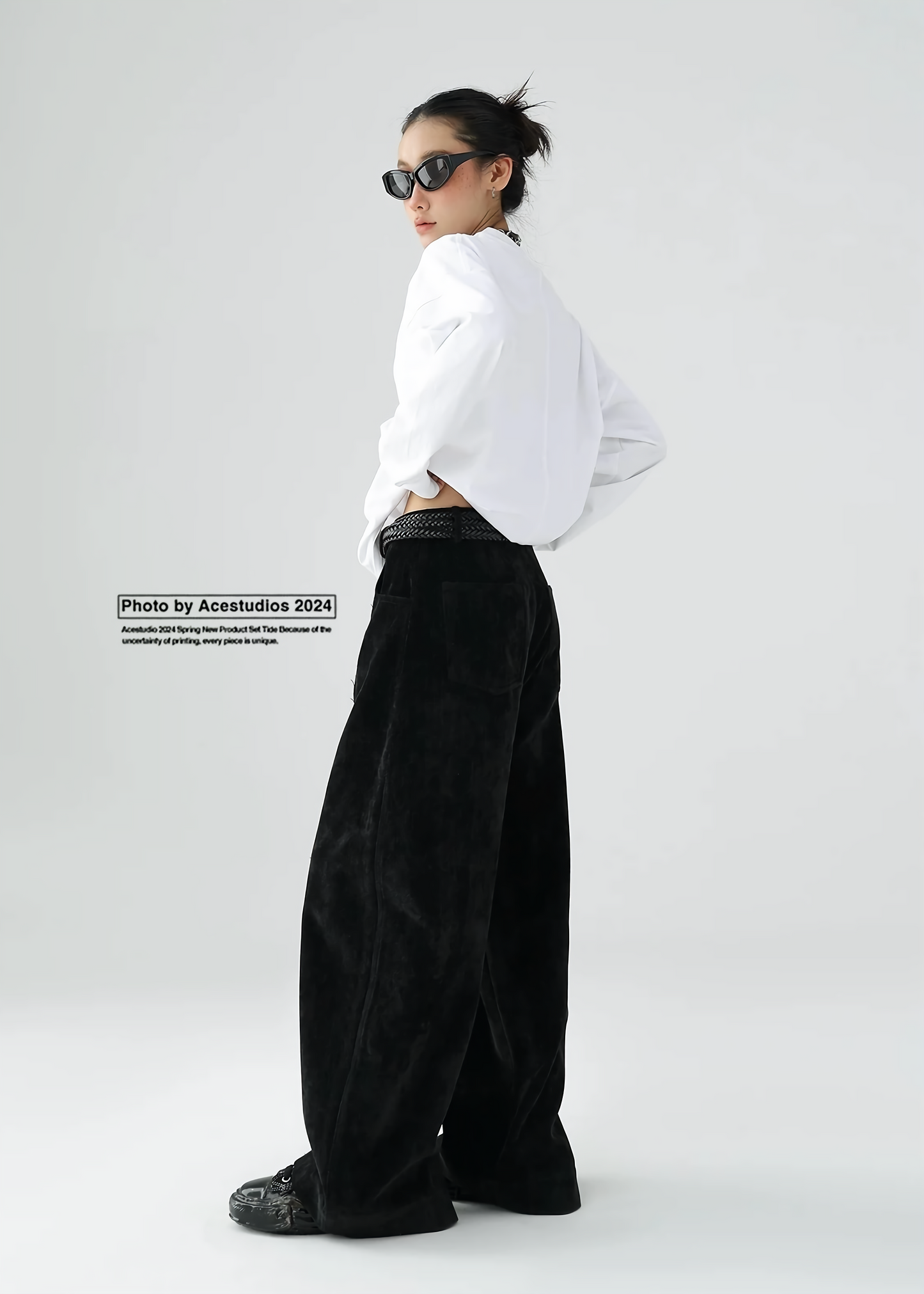 Loose casual chenille wide leg pants / AS1146 