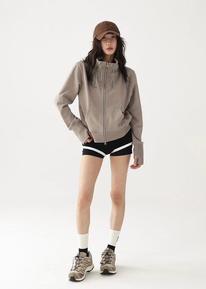 Double zip wide neckline hoodie / AS1205 