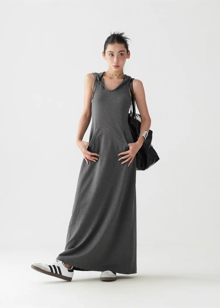 A-line long hooded dress / AS1300