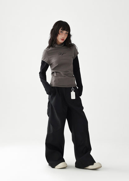 Fake Two Piece Slim T-Shirt & Loose Long Sleeve T-Shirt / AS1238