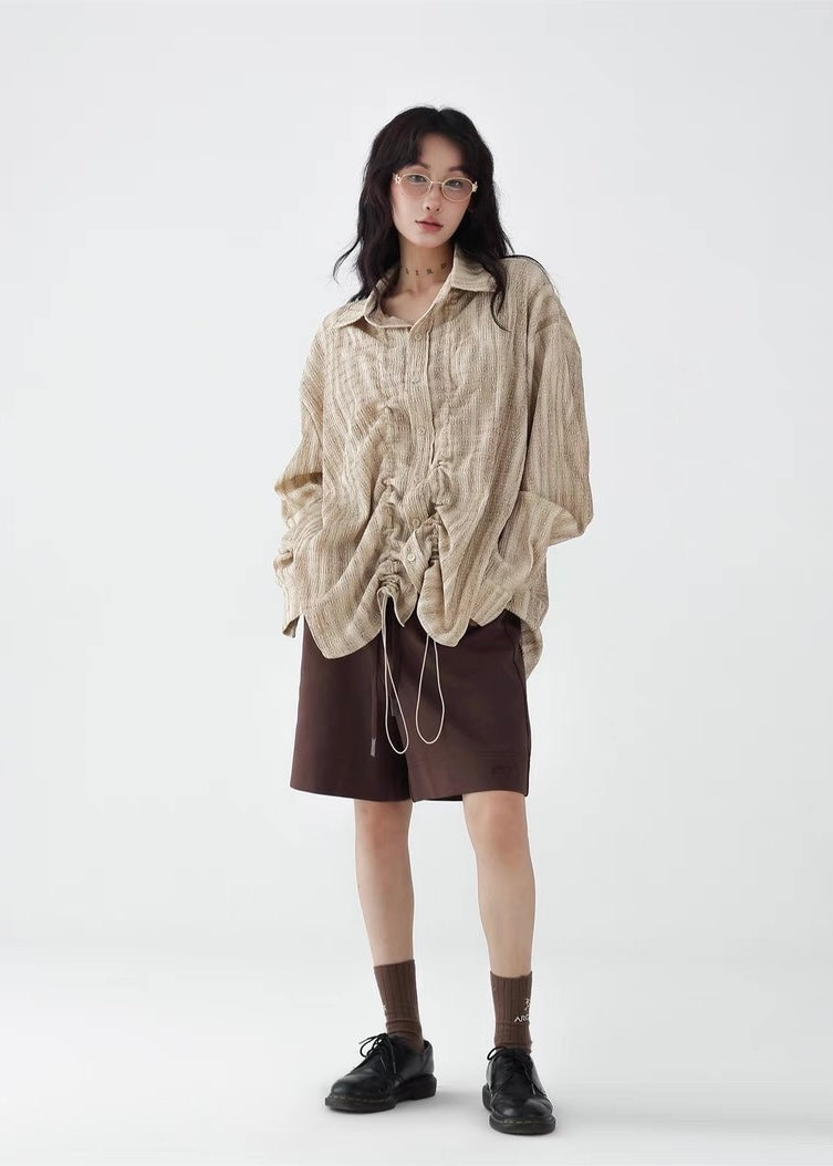 Ruffled drape casual long sleeve shirt / AS1262