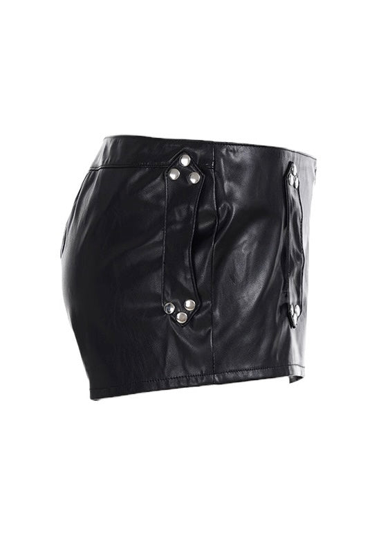 スタッズジッパーPUレザーショートパンツ / VO1115