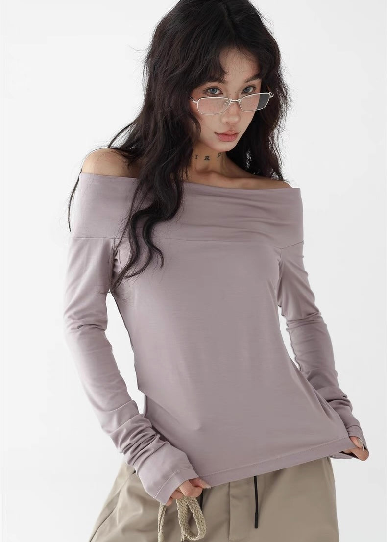 Off-the-shoulder slim shirt / AS1277