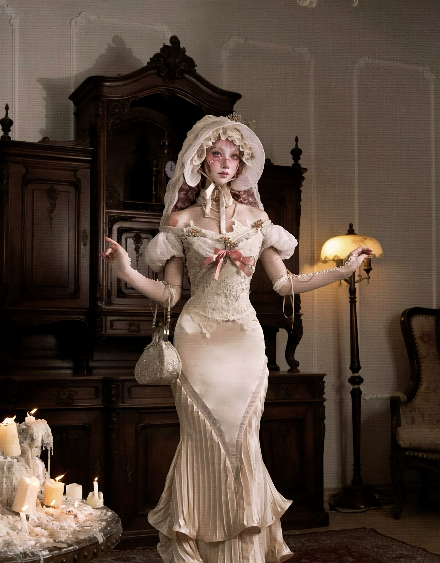 French Rococo Satin Long Mermaid Skirt / DR03