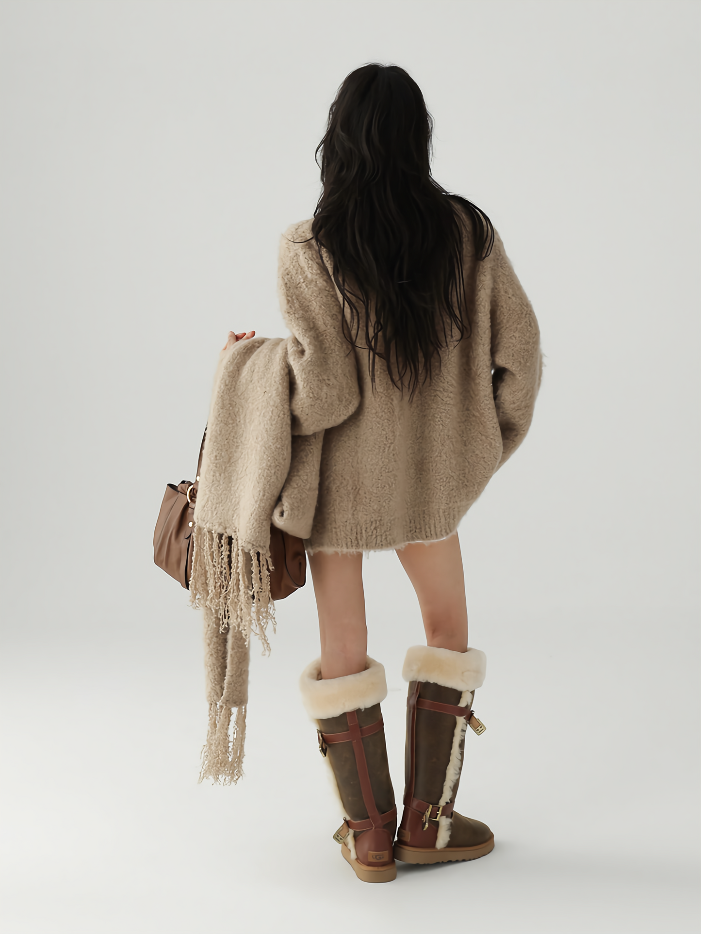 V neck knit cardigan + tassel scarf / AS1119 