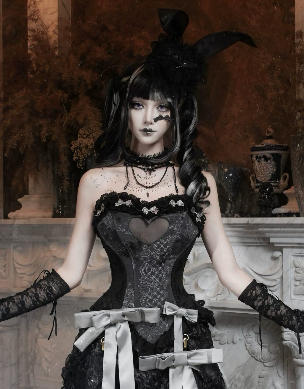Black Lace Rabbit Hat / NC05