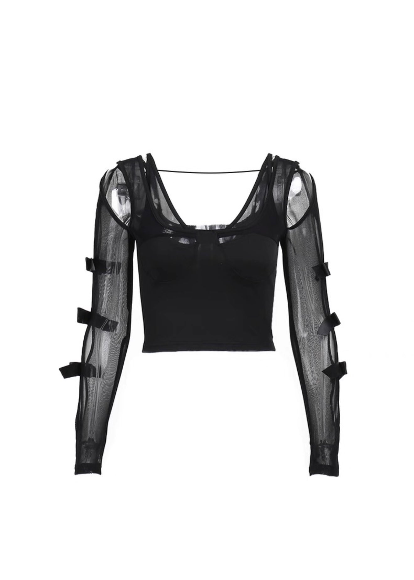 ダークメッシュオフショルダートップ / VO1152