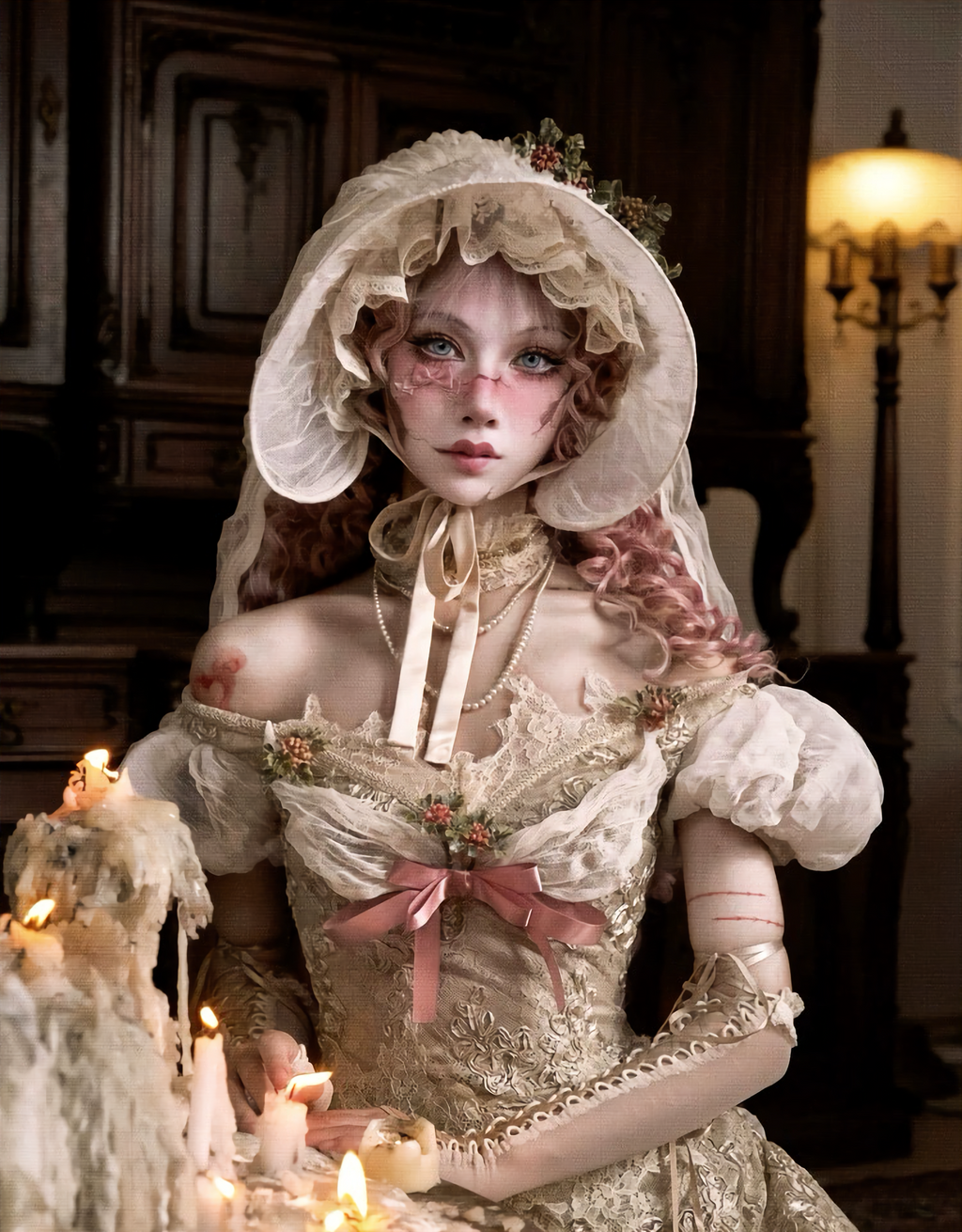 Elegant One-Shoulder Puff Sleeve Mesh Top & Arm Covers / DR01