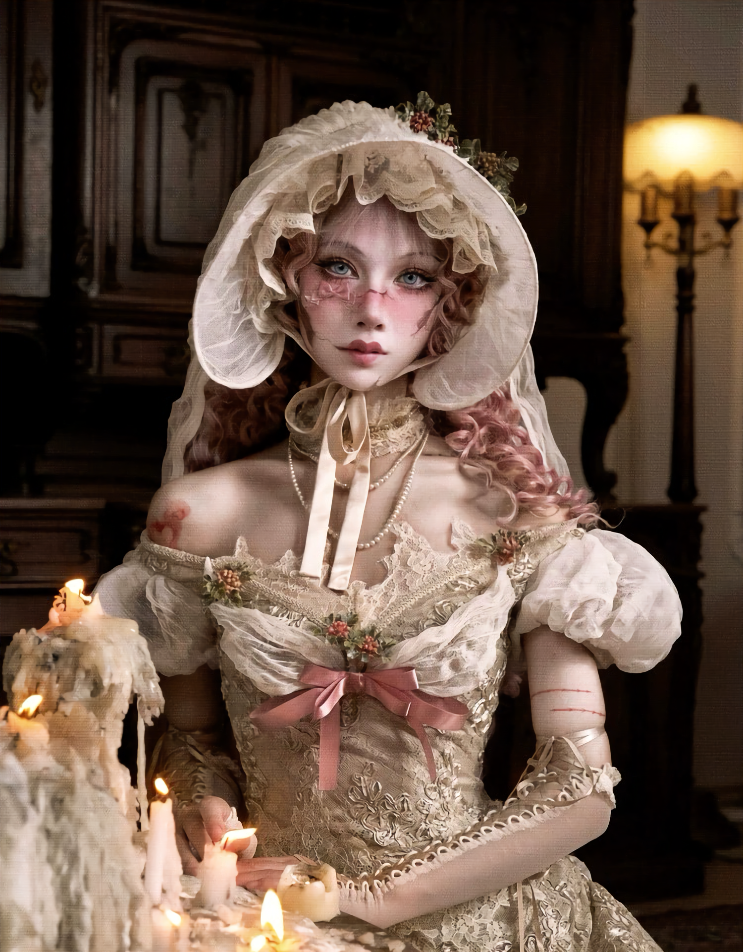 Elegant One-Shoulder Puff Sleeve Mesh Top & Arm Covers / DR01