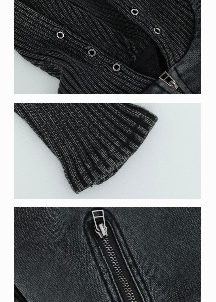 American retro short knit hoodie jacket / AS1139