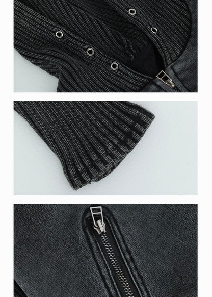 American retro short knit hoodie jacket / AS1139