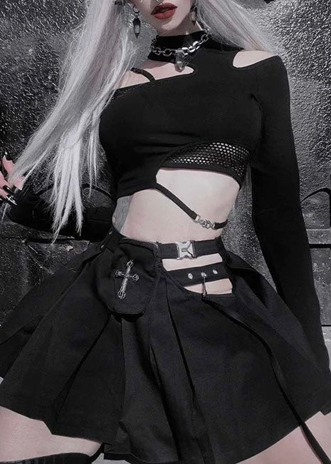 アシンメトリーネックカット長袖シャツ / VO1159