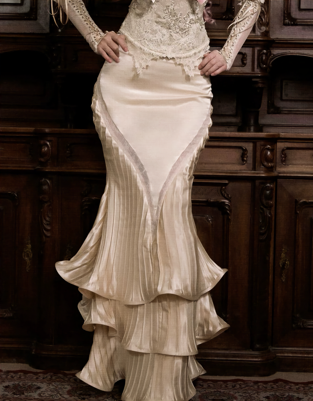 French Rococo Satin Long Mermaid Skirt / DR03