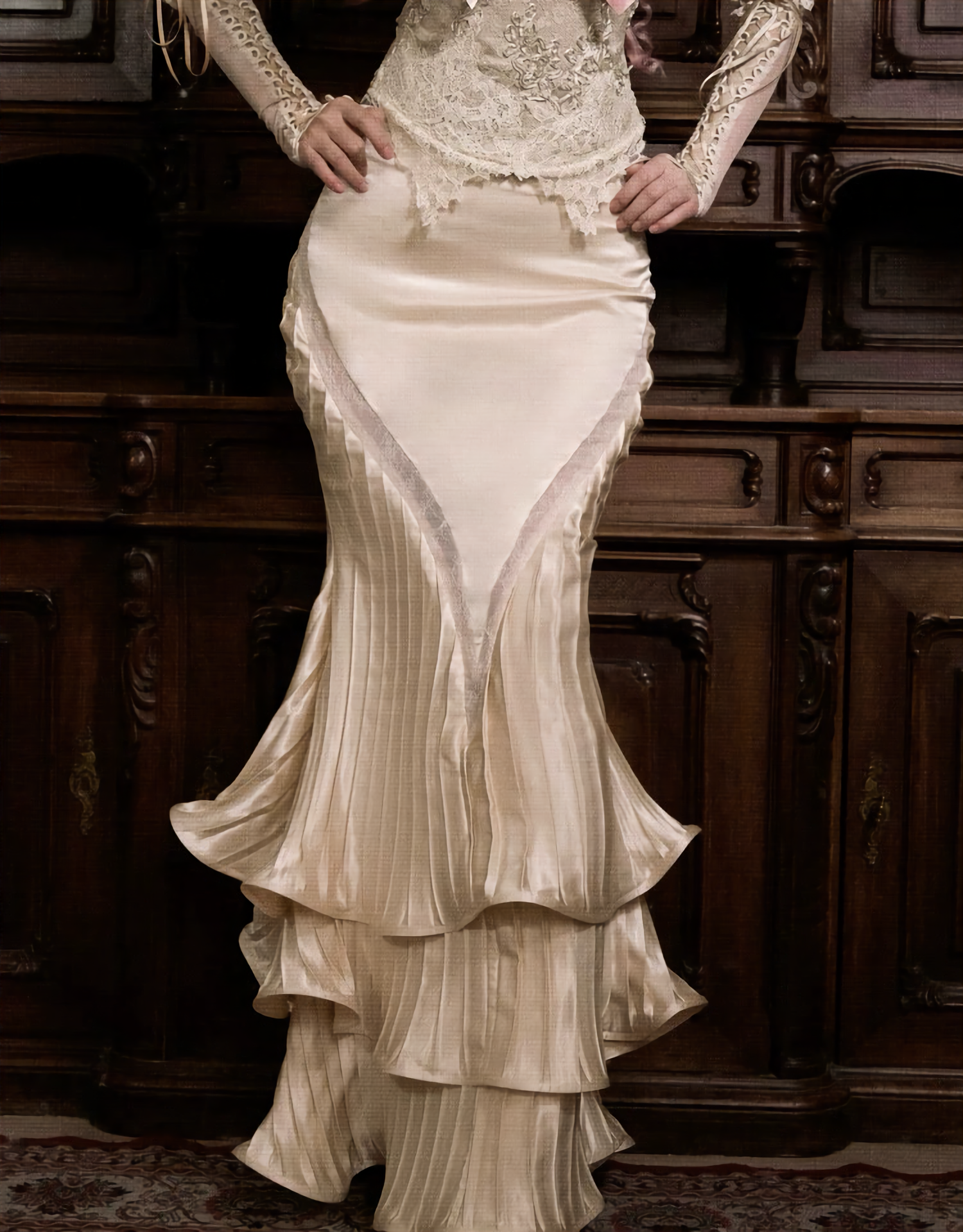 French Rococo Satin Long Mermaid Skirt / DR03 – va1halla