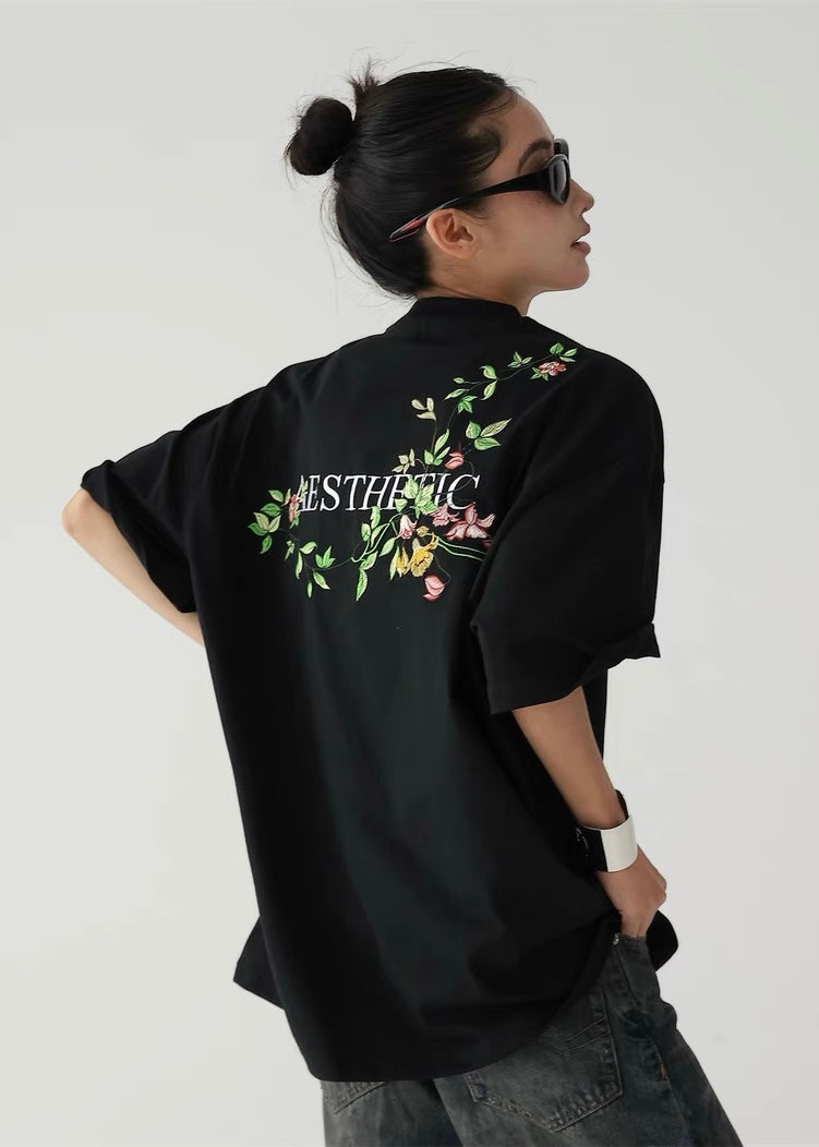 Back floral embroidery T-shirt / AS1310