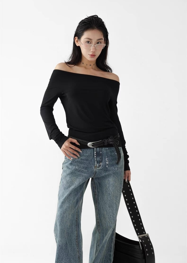 Off-the-shoulder slim shirt / AS1277