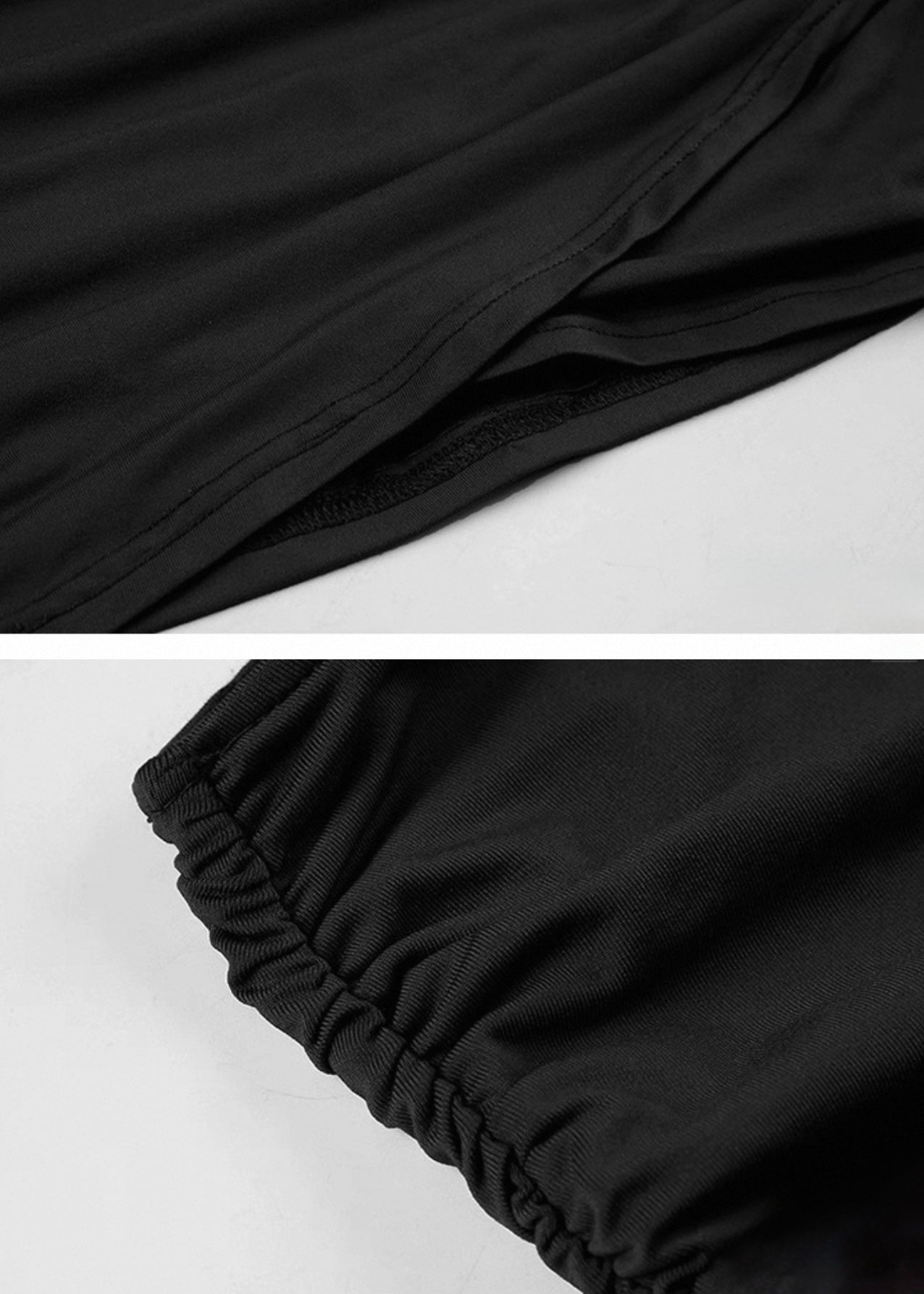 PUレザーパッチワークトップ+ドレープデザインミニスカート / VO1128