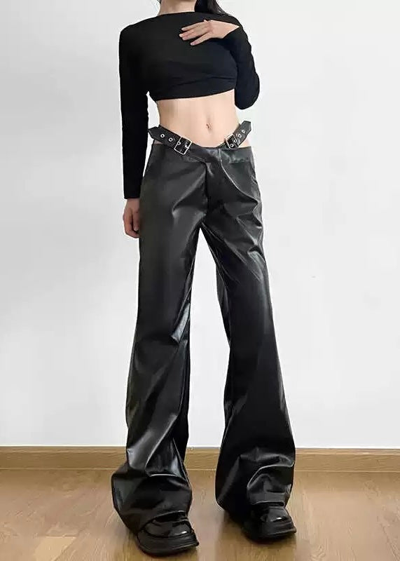 メタルバックルPUレザーフレアパンツ / VO1185