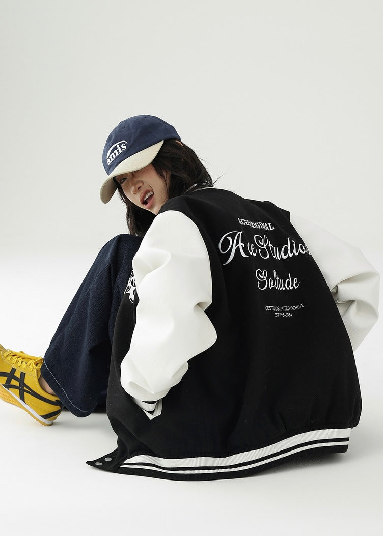 bicolor loose fit stadium jacket / AS1152