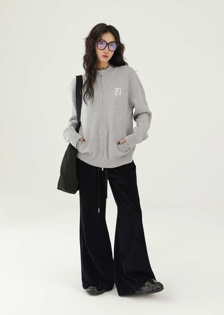 Stand collar jacquard knit zip cardigan / AS1175 