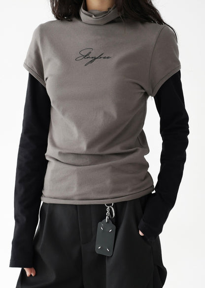 Fake Two Piece Slim T-Shirt & Loose Long Sleeve T-Shirt / AS1238