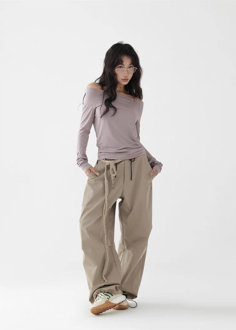 Off-the-shoulder slim shirt / AS1277
