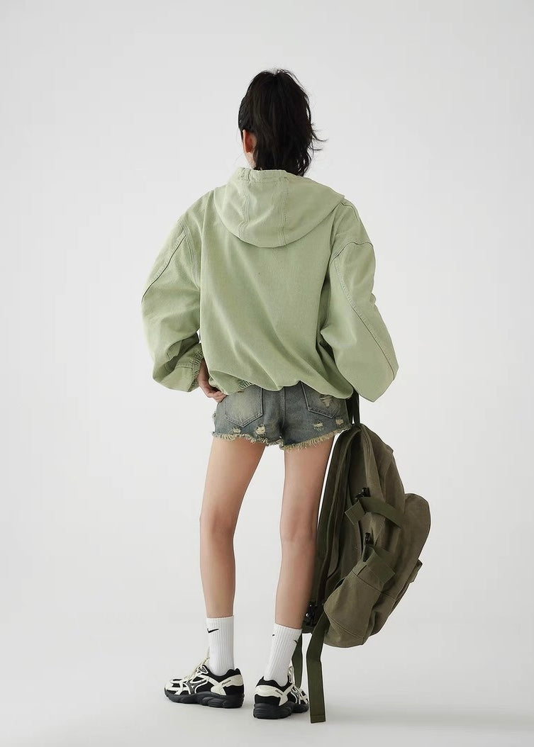 Green loose denim hoodie / AS1266