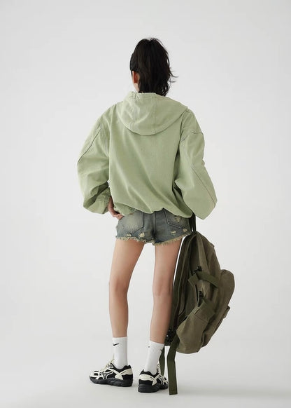 Green loose denim hoodie / AS1266