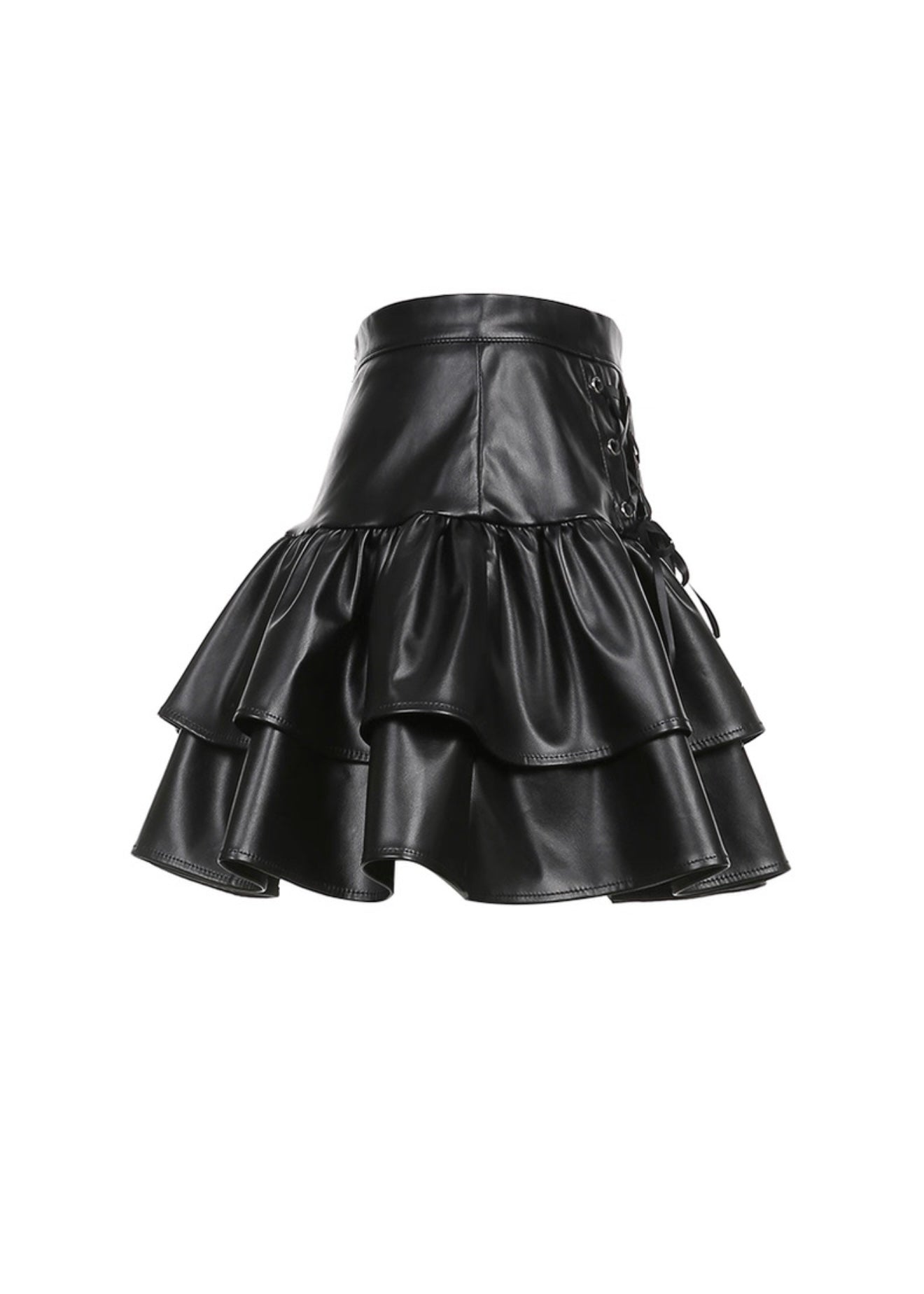 PUレザーレースアッププリーツスカート / VO1205