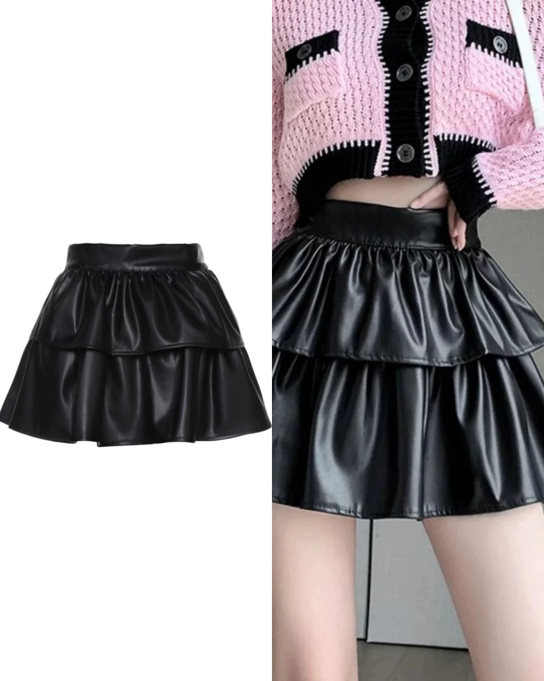 PUレザーティアードミニスカート / VO1243