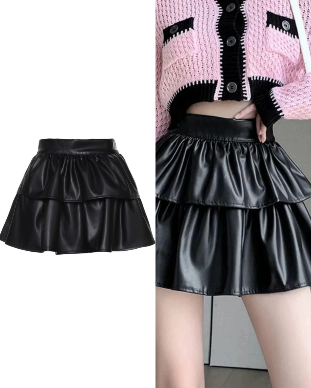 PUレザーティアードミニスカート / VO1243