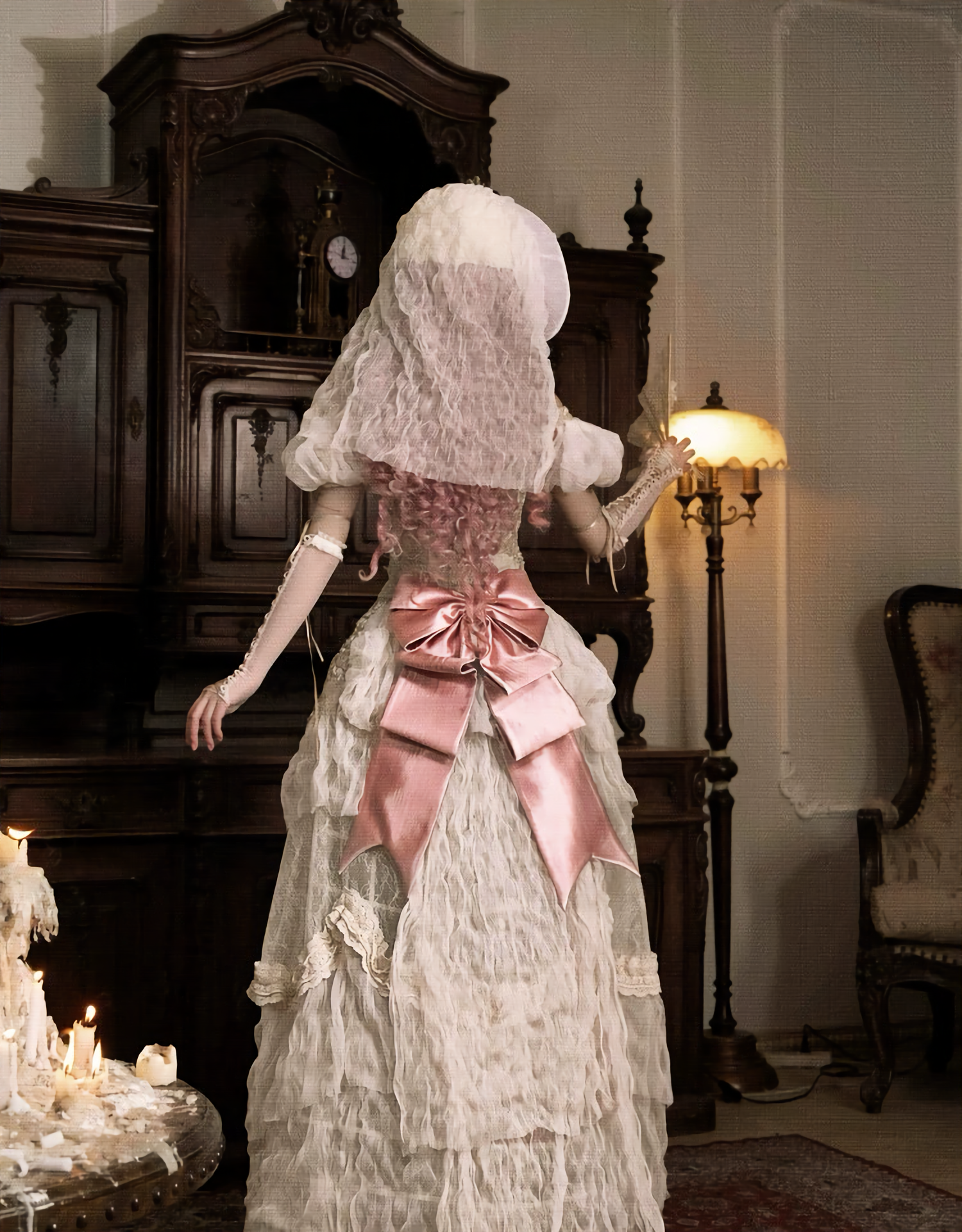 Elegant One-Shoulder Puff Sleeve Mesh Top & Arm Covers / DR01