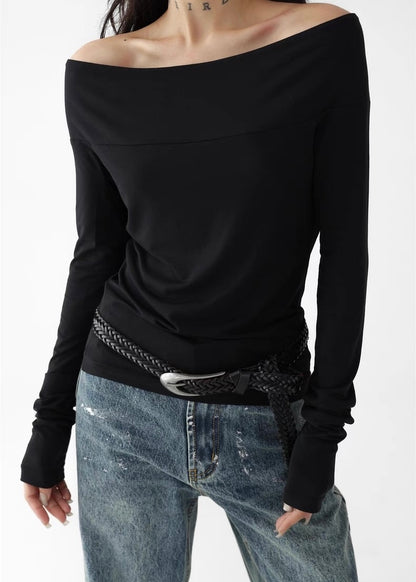 Off-the-shoulder slim shirt / AS1277